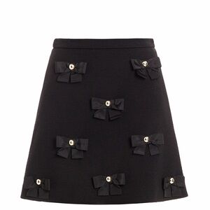 NWOT Designer Moschino Boutique Black Bow Detailed A-Line Crepe Skirt